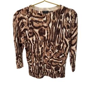 Talbots‎ Women's 100% Pure Merino Wool Sweater Animal Print 3/4 sleeve S / P